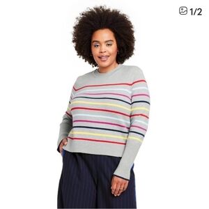 La Ligne X Target Sweater Size 4X Gray Stripe Crew Neck Pullover